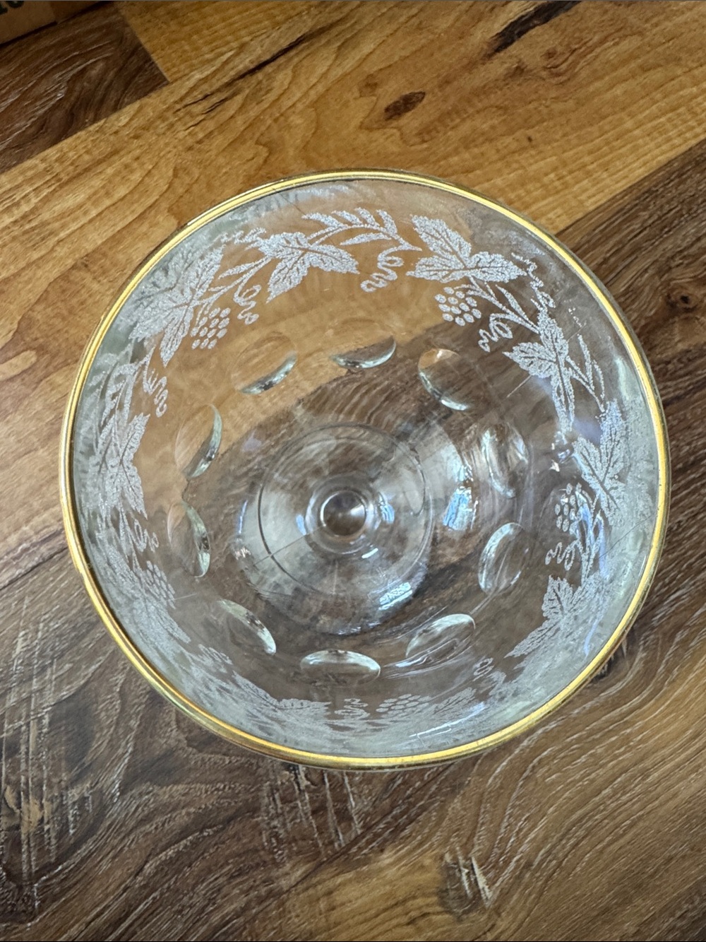 Vintage Grapevine Thumbprint Bartlett-Collins Glass Goblet Etched Grape & Leaf